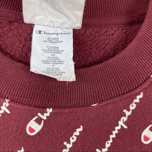 CHAMPION REVERSE WEAVE AOP CREWNECK SWEATSHIRT XS Burgundy Maroon Men’s Unisex - Picture 6 of 11